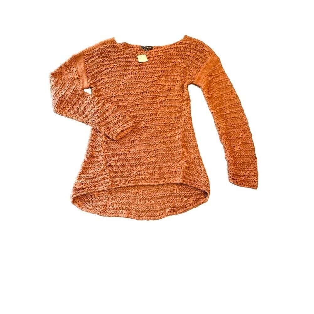 NWT Trouve Brown Open Knit Sweater Long Sleeve Size Large